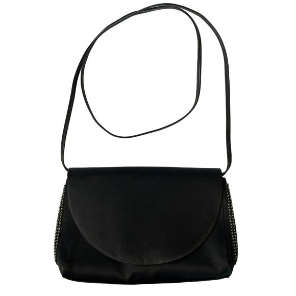 Charles Jourdan Handbags - Vintage Charles Jourdan Black Satin Rhinestone Shoulder Bag Clutch 80s 90s Y2K
